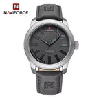 NAVIFORCE 9202L Men’s Fashion Quartz Watch – Waterproof Analog Sport Wristwatch with Leather Strap & Date Silver and Gray