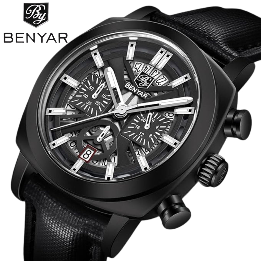 BENYAR 5205 Men's Watch – Sport Chronograph with Luminous Hands Black Dial