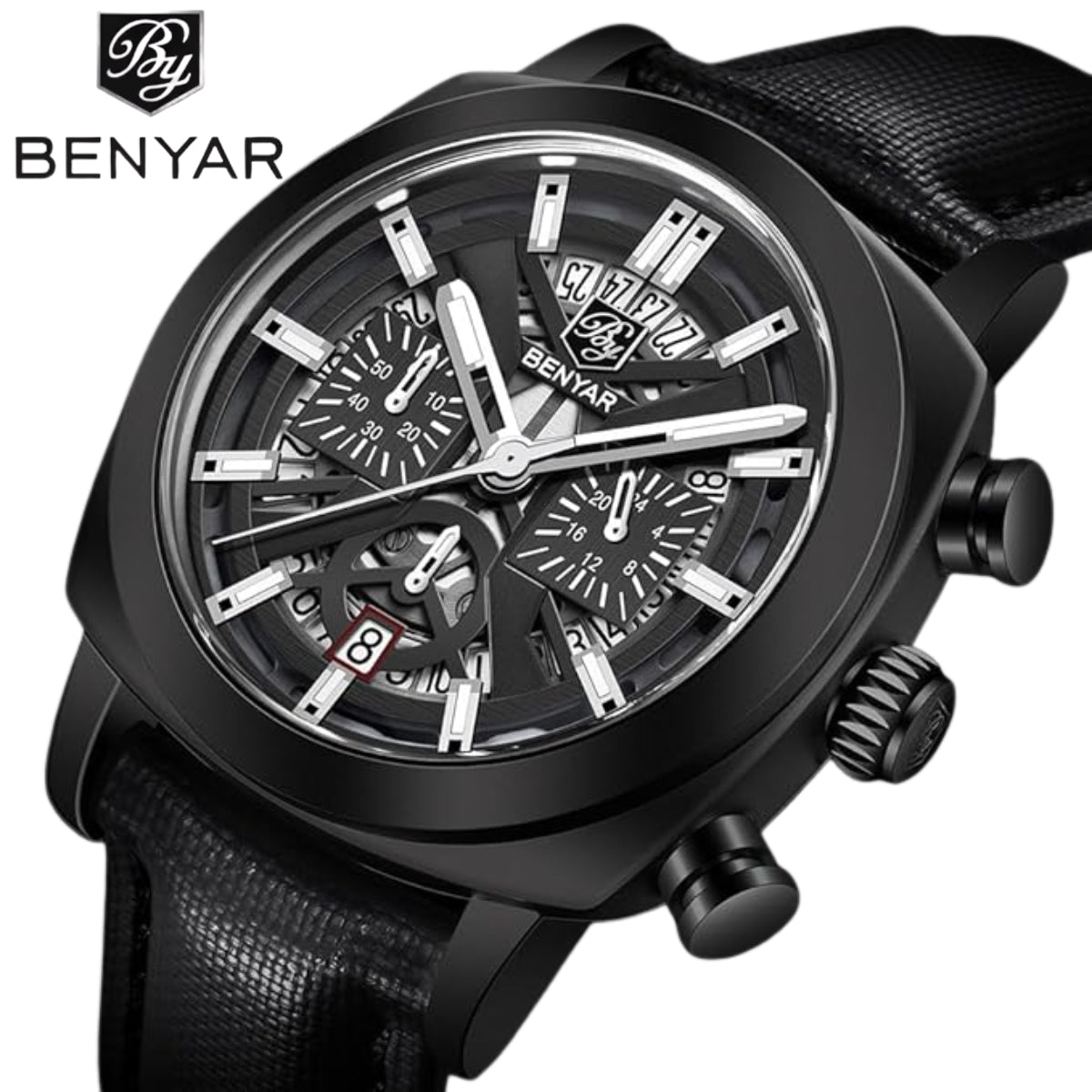 BENYAR 5205 Men's Watch – Sport Chronograph with Luminous Hands Black Dial