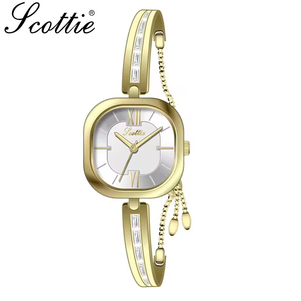 Scottie 9327 Latest Women’s Square Watch – Slim Stainless Steel Minimalist Quartz Wristwatch Gold