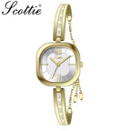 Scottie 9327 Latest Women’s Square Watch – Slim Stainless Steel Minimalist Quartz Wristwatch Gold