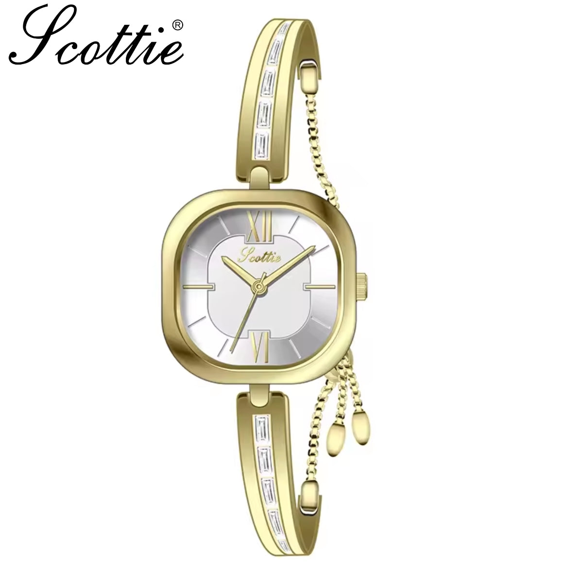 Scottie 9327 Latest Women’s Square Watch – Slim Stainless Steel Minimalist Quartz Wristwatch Gold