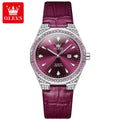 OLEVS 5606 Women’s Luxury Leather Watch – Fashion Quartz Wristwatch with Diamond Accents Purple