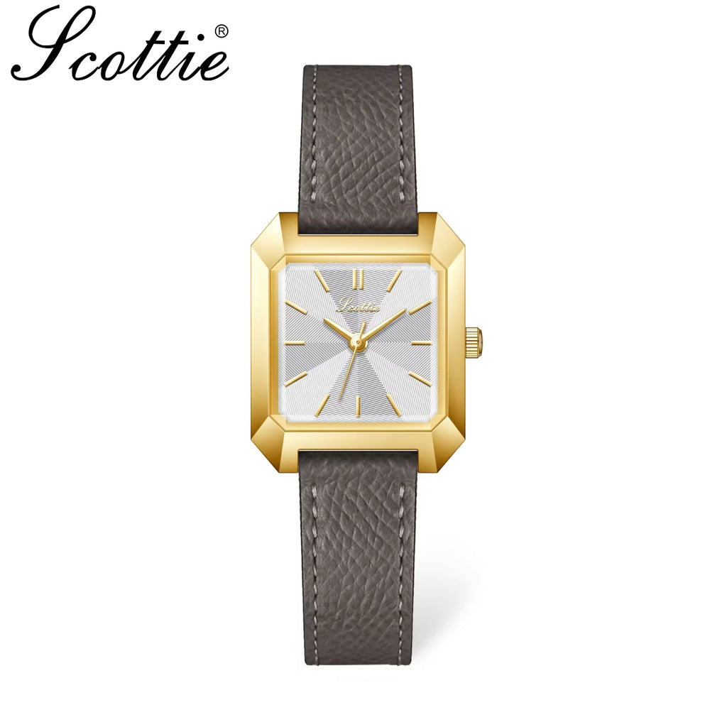 Scottie 9153 Women’s Square Leather Watch – Luxury Quartz Water-Resistant Wristwatch for Ladies White