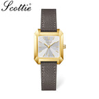 Scottie 9153 Women’s Square Leather Watch – Luxury Quartz Water-Resistant Wristwatch for Ladies White