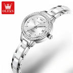 OLEVS 7093 Women’s Ceramic & Steel Watch – High Quality Luxury Classic Quartz Wristwatch Silver