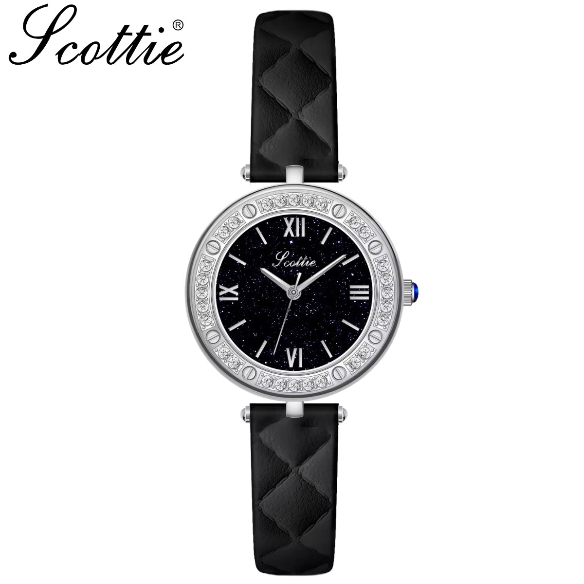 Scottie 9562 Women’s Luxury Fashion Watch –  Quartz Wristwatch with Shiny Leather Strap Black