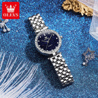 OLEVS 3641 Women’s Starry Sky Watch – Luxury Stainless Steel Waterproof Quartz with Luminous Dial - Silver and Blue