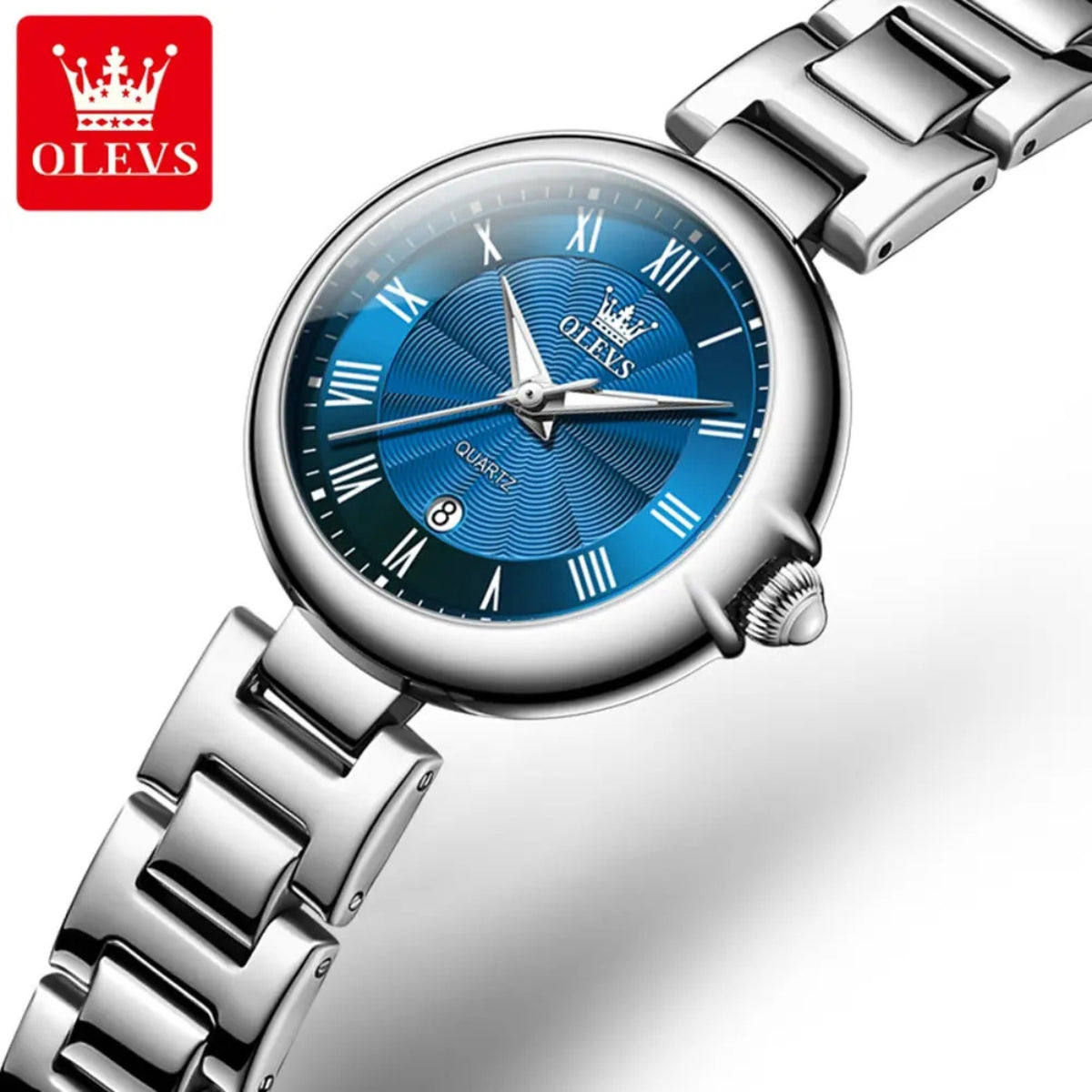 OLEVS 5608 Women’s Luxury Watch – Waterproof Stainless Steel Quartz Wristwatch for Ladies Blue