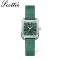 Scottie 9153 Women’s Square Leather Watch – Luxury Quartz Water-Resistant Wristwatch for Ladies Green