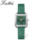 Scottie 9153 Women’s Square Leather Watch – Luxury Quartz Water-Resistant Wristwatch for Ladies Green