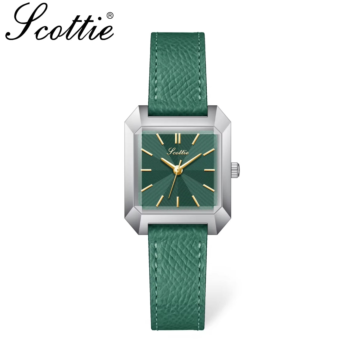 Scottie 9153 Women’s Square Leather Watch – Luxury Quartz Water-Resistant Wristwatch for Ladies Green