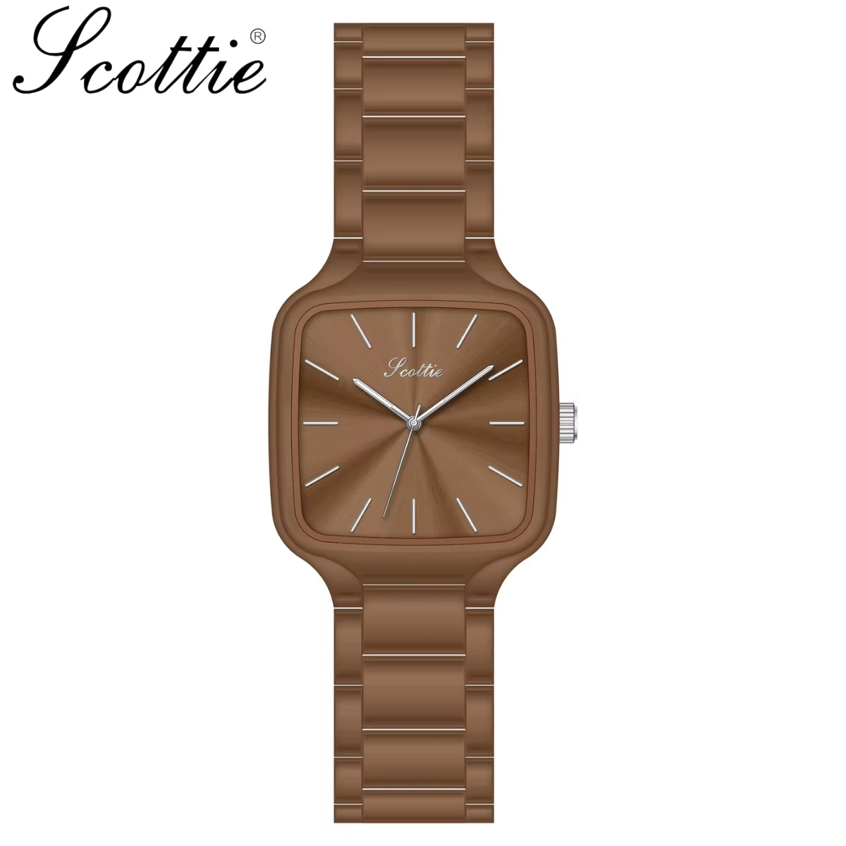 Scottie 9718 Women’s Luxury Square Watch – Stainless Steel Quartz with Brown Color