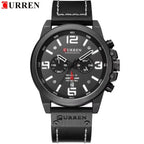 Curren 8314 Men Sport Chronograph Watch Top Fashion Genuine Leather Wristband Waterproof Quartz Black 8314