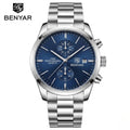 BENYAR 5187 Men’s Luxury Quartz Watch – Stainless Steel Band Chronograph Blue Dial