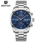BENYAR 5187 Men’s Luxury Quartz Watch – Stainless Steel Band Chronograph Blue Dial