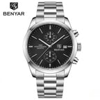 BENYAR 5187 Men’s Luxury Quartz Watch – Stainless Steel Band Chronograph Black Dial