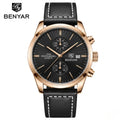 BENYAR 5187 Men’s Luxury Quartz Watch – Leather Band with Chronograph - Gold and Black