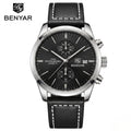 BENYAR 5187 Men’s Luxury Quartz Watch – Leather Band with Chronograph - Black and Silver