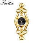 Scottie 9737 Women’s Luxury Watch – New  Shape Alloy Wristwatch with Buckle Clasp Gold and Black