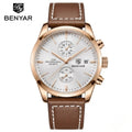 BENYAR 5187 Men’s Luxury Quartz Watch – Leather Band with Chronograph - Beige Dial