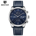 BENYAR 5187 Men’s Luxury Quartz Watch – Leather Band with Chronograph - Blue Dial