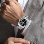 NIBOSI 2628 Luxury Men’s Quartz Watch – Faceted Crystal Bezel & Sunburst Dial Precision Business Timepiece Silver Black