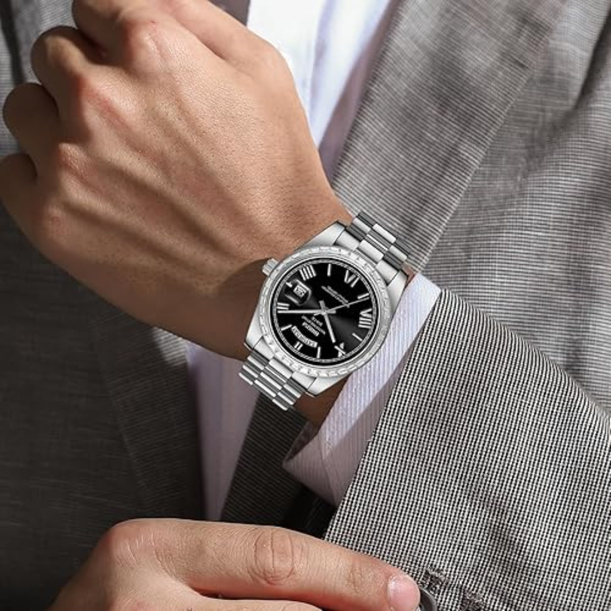 NIBOSI 2628 Luxury Men’s Quartz Watch – Faceted Crystal Bezel & Sunburst Dial Precision Business Timepiece Silver Black