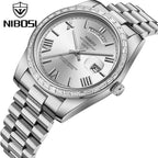 NIBOSI 2628 Luxury Men’s Quartz Watch – Faceted Crystal Bezel & Sunburst Dial Precision Business Timepiece Silver