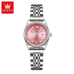 OLEVS 3703 Women’s Elegant Stainless Steel Watch – High Quality Classic Luxury Quartz Wristwatch  - Pink and Silver