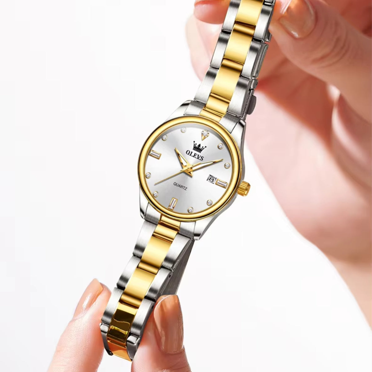 OLEVS 3621 Women’s Classic Watch – Stainless Steel Waterproof Quartz  Golden White