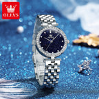 OLEVS 3641 Women’s Starry Sky Watch – Luxury Stainless Steel Waterproof Quartz with Luminous Dial - Silver and Blue