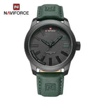 NAVIFORCE 9202L Men’s Fashion Quartz Watch – Waterproof Analog Sport Wristwatch with Leather Strap & Date Green