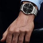 POEDAGAR 826 Waterproof Watch – High-Grade Stainless Steel Quartz Movement Luxury Date Display Wristwatch for Men Black