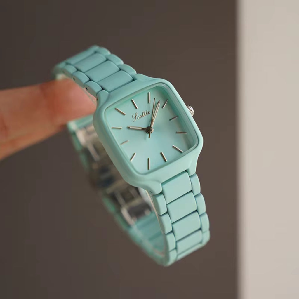 Scottie 9718 Women’s Luxury Square Watch – Stainless Steel Quartz with Green Color