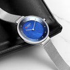 CURREN 9032 New Women’s Bracelet Watch – Simple Luxury Fashion Quartz Wristwatch for Girls Silver and Blue