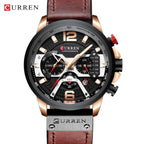 CURREN 8329 Men Watch Leather Sports Watch Quartz Fashion Chronograph Waterproof Brown