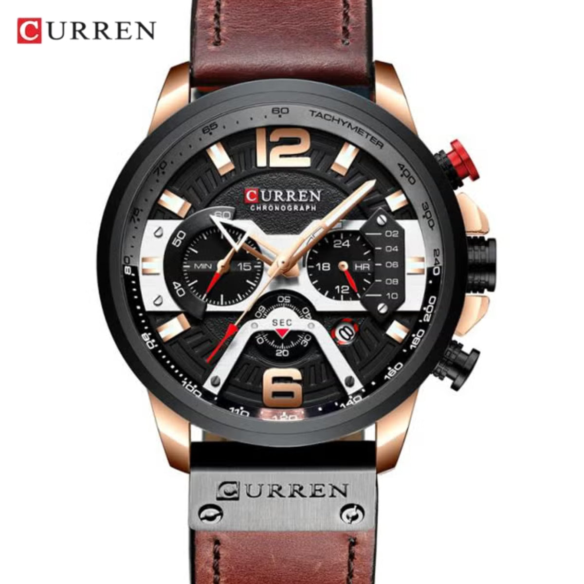 CURREN 8329 Men Watch Leather Sports Watch Quartz Fashion Chronograph Waterproof Brown