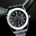BENYAR 5156 Men's Luxury integrated-Bracelet "Royal Oak" Inspired Design- Silver and Black Watch