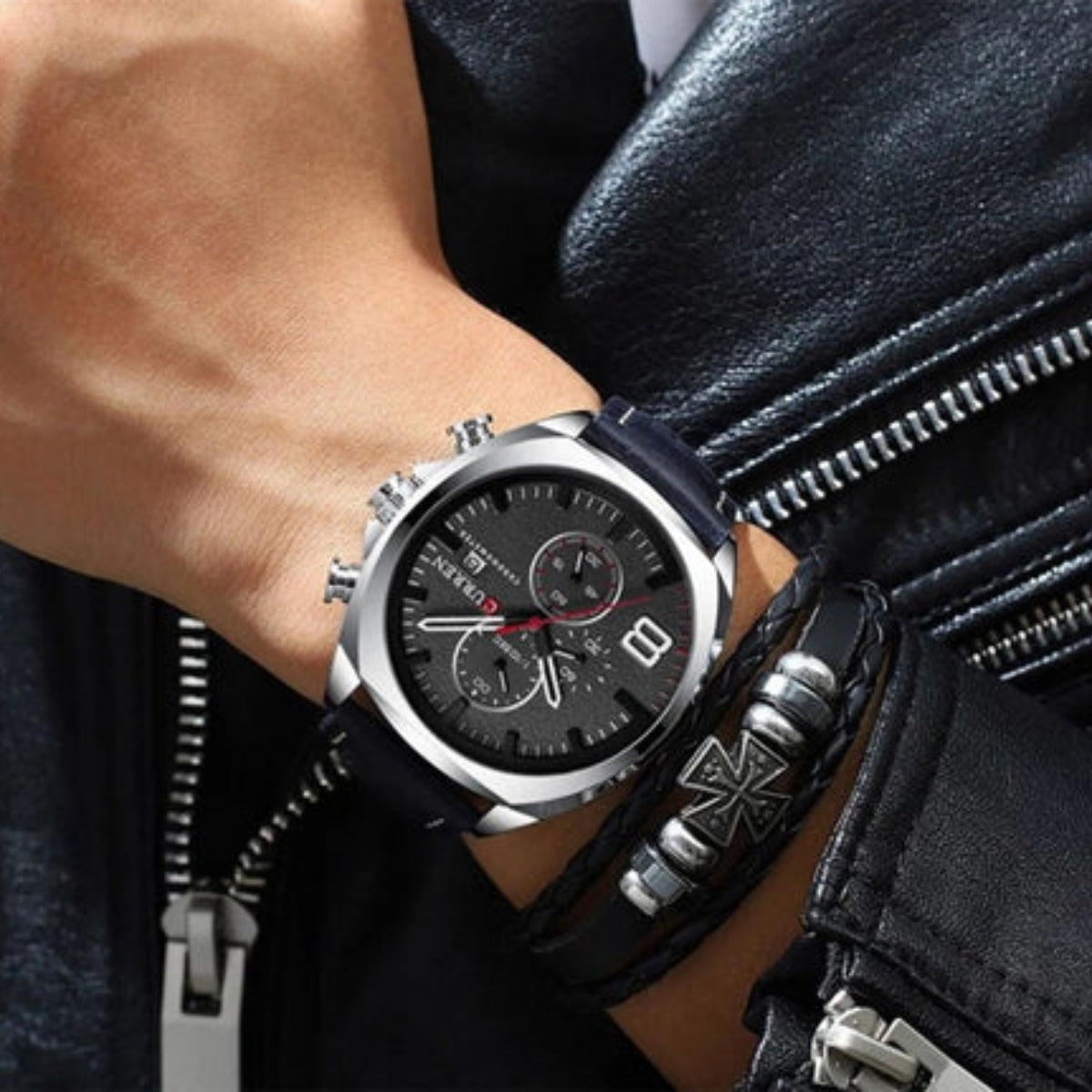 CURREN 8324 Luxury Sport Watch – Waterproof Quartz Chronograph with Date Display Silver