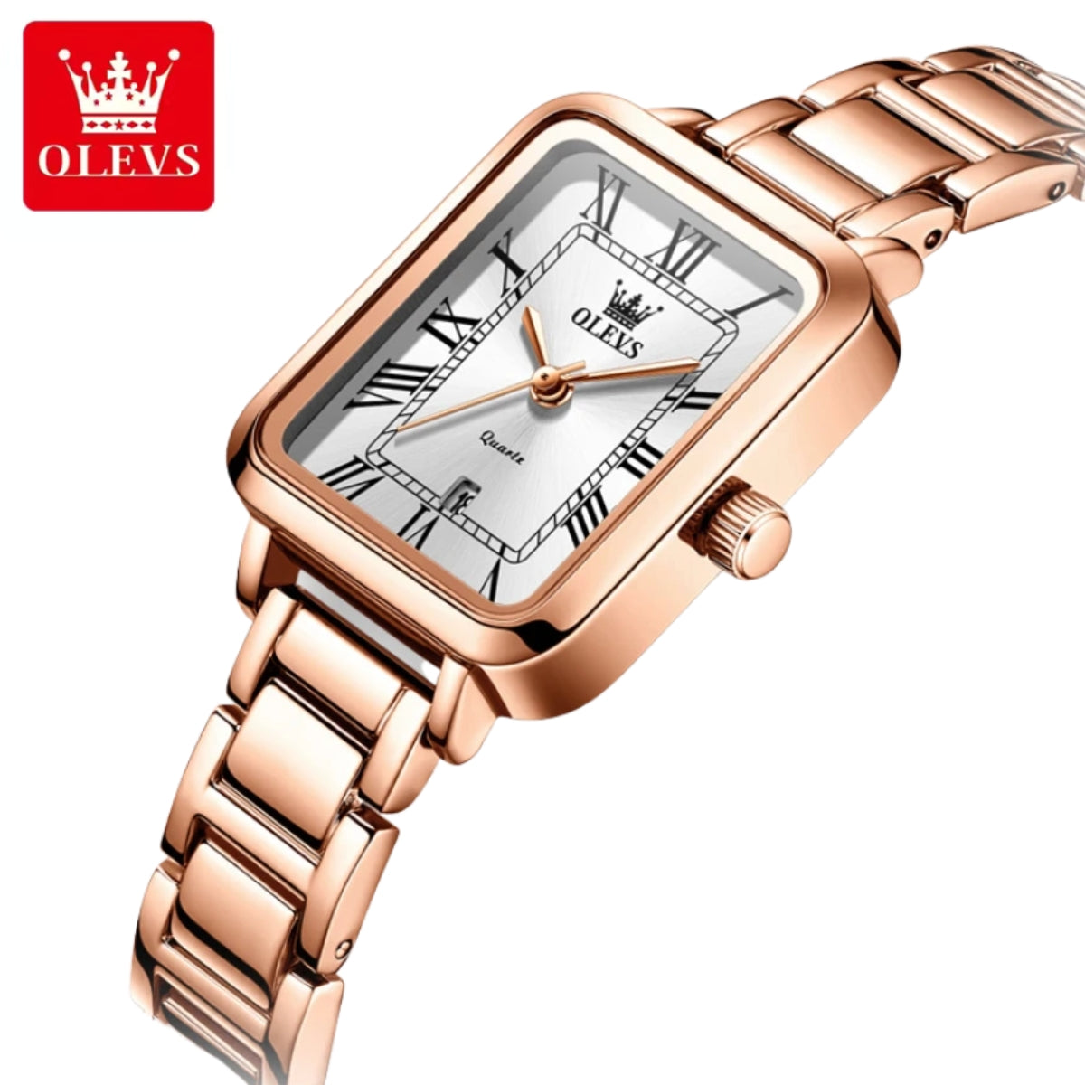 OLEVS 5641 Women’s Classic Square Watch – High Quality Stainless Steel - Rose White