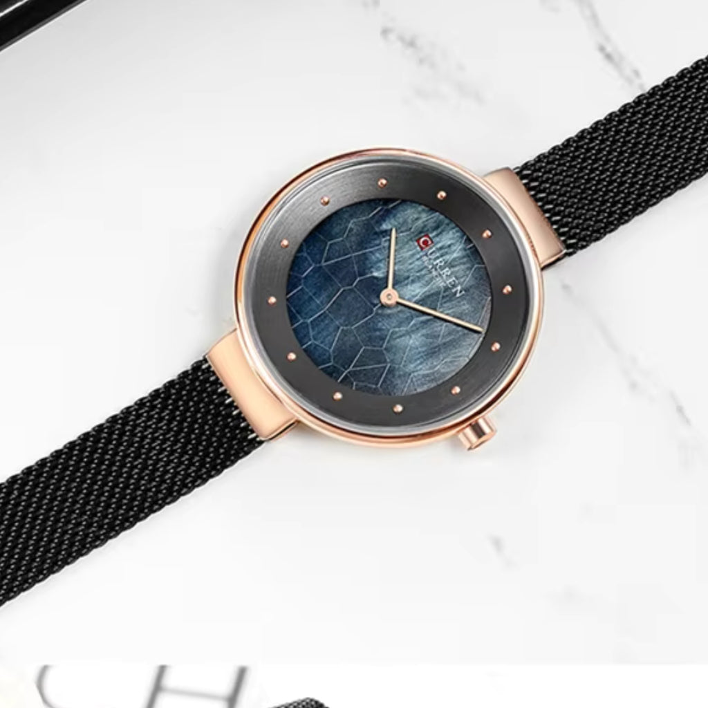 CURREN 9032 New Women’s Bracelet Watch – Simple Luxury Fashion Quartz Wristwatch for Girls Black and Rose Gold