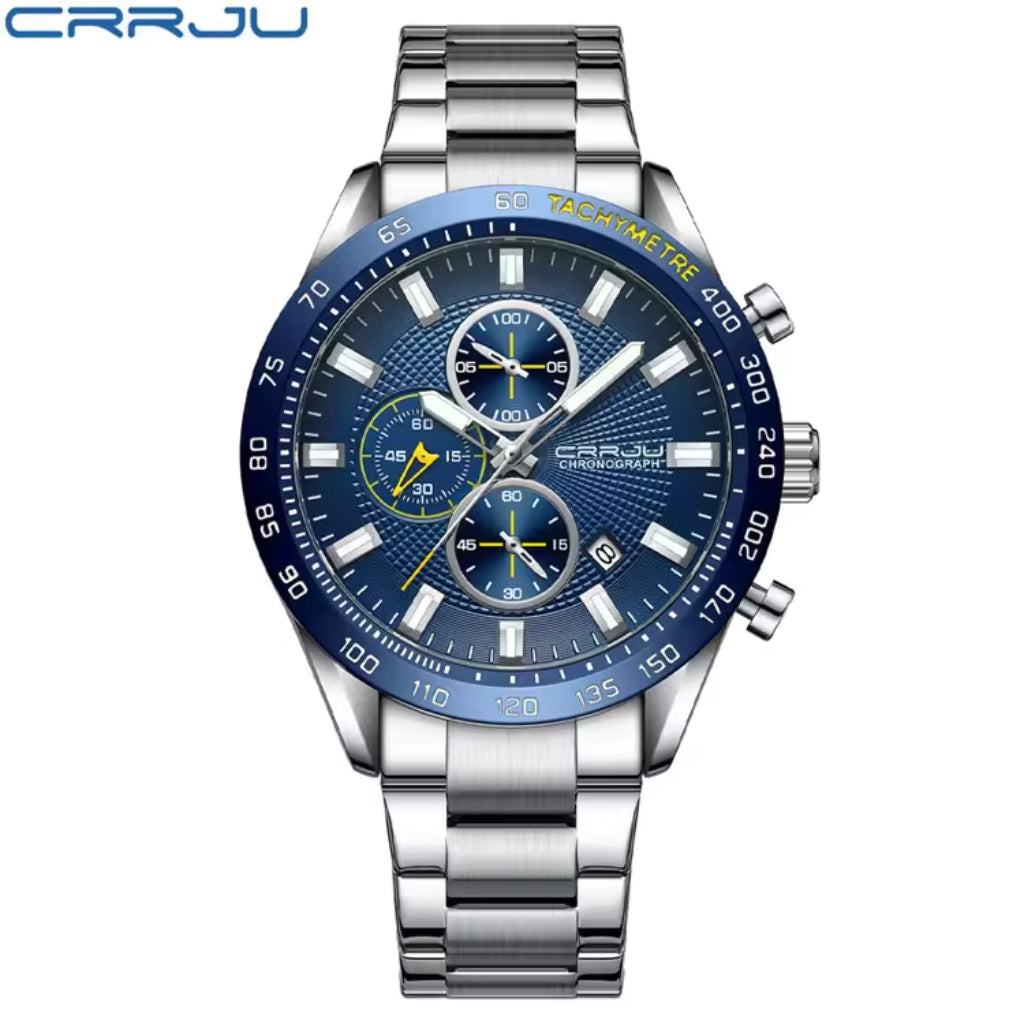 CRRJU 2306 Men’s High-Quality Sports Watch – Japanese Quartz Movement Waterproof with Luminous Hands Blue Dial