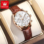 OLEVS 5523 Women’s Mini Multi-Function Watch – Luminous Chronograph Quartz Wristwatch with Leather Strap Black