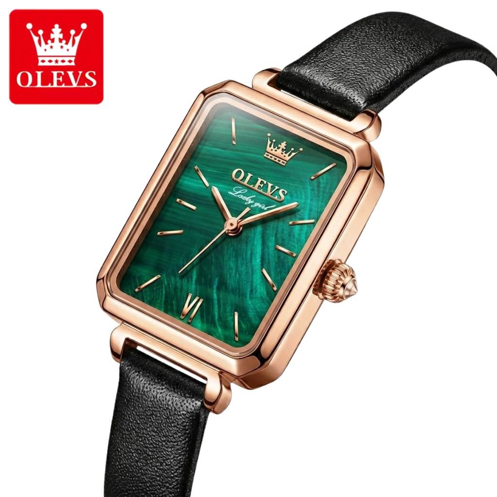 OLEVS 6624 Women’s Top Luxury Watch – High Quality Waterproof Quartz Green Dial with Fashion Belt Strap