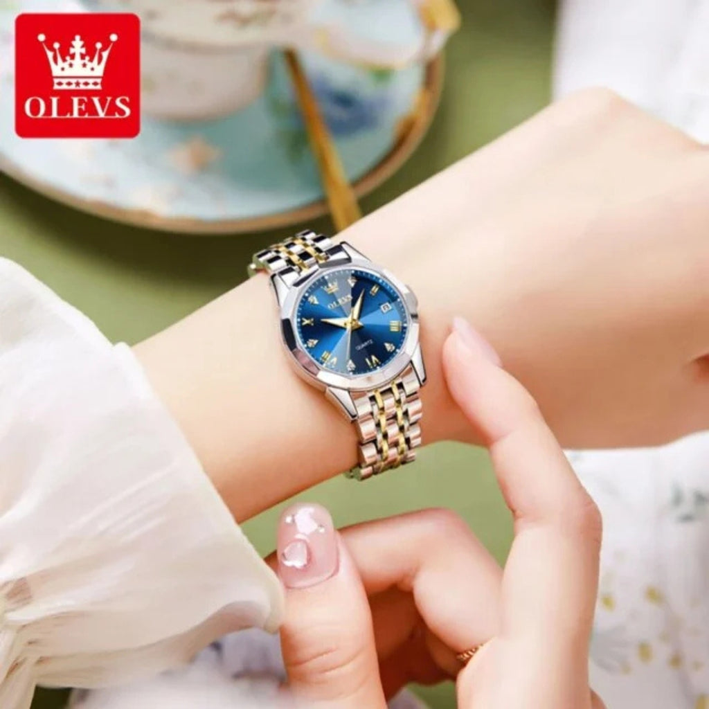OLEVS 9931 Women’s Ultra-Thin Watch – Simple Stainless Steel Waterproof Quartz Wristwatch Blue