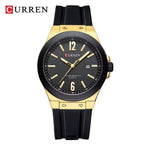 CURREN 8467 Men Watch Waterproof Quartz Silicone Strap Black and Gold