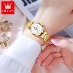 OLEVS 5596 Luxury Women's Watch – Quartz Wristwatch Set - Golden White