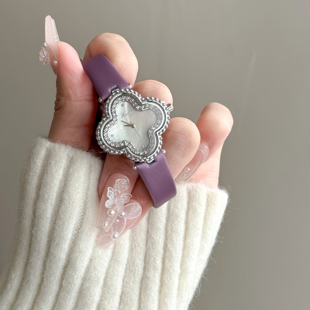 Scottie 9686 Women’s Watch – Waterproof Quartz with Diamond Accents & Leather Strap Purple