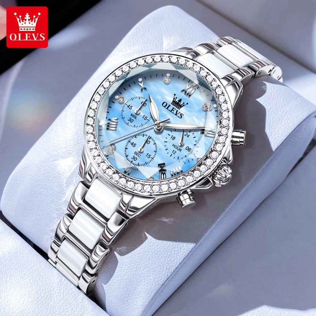OLEVS 9999 Women’s Fashion Watch – Waterproof Quartz with Elegant Design Blue and Silver